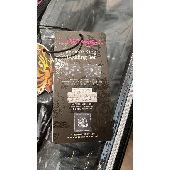 New Ed Hardy King 8Pc Complete Bedding Set Comforter Sheet Pillowcase Black - Picture 8 of 12